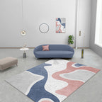 Pink and Blue Color Block Rug Polyester Modern Rug Washable Non-Slip Pet-Friendly Area Rug for the Living Room