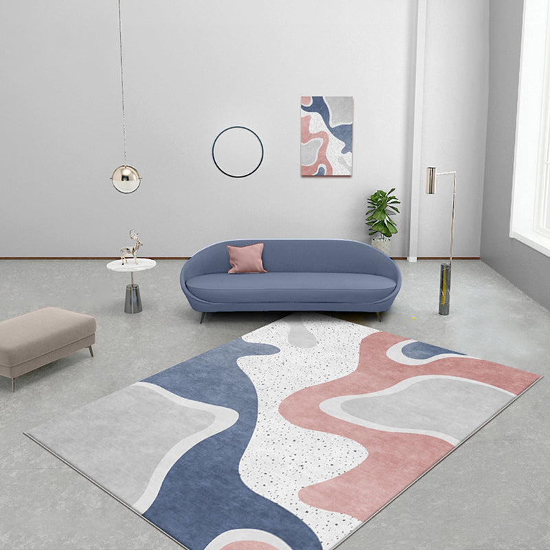 Pink and Blue Color Block Rug Polyester Modern Rug Washable Non-Slip Pet-Friendly Area Rug for the Living Room