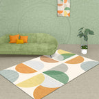 Modernist Geometric Pattern Rug with Strips Multicolor Polyester Rug Non-Slip Back Washable Pet Friendly Carpet for Home