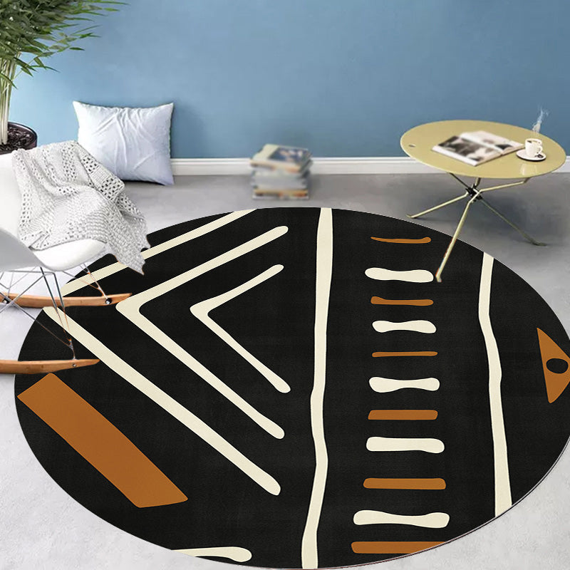 Modernist geometric pattern rug with stripes black and yellow polyester rug non-slip backing washable pet-friendly rug for the bedroom