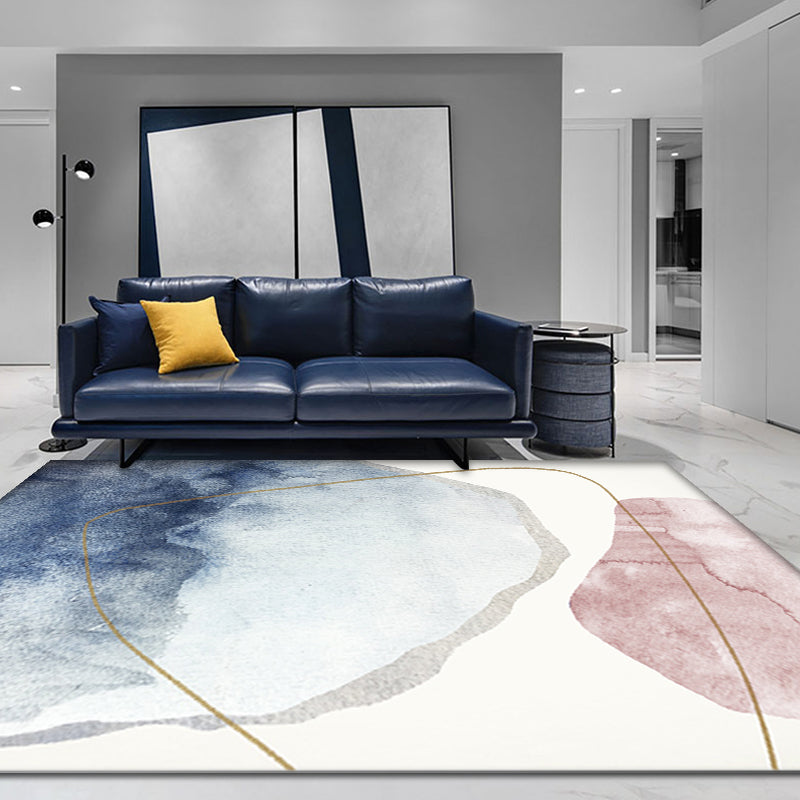 Unique blue modernist carpet Polyester color block rug washable pet-friendly non-slip rug for the living room