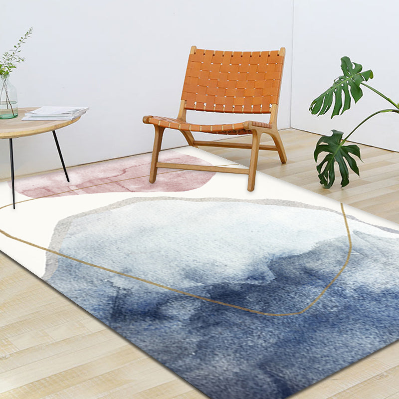 Unique blue modernist carpet Polyester color block rug washable pet-friendly non-slip rug for the living room