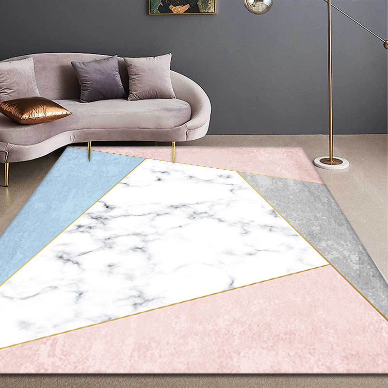 Stylish Modernism Carpet Pink and White Geometric Pattern Carpet Pet Friendly Non-Slip Washable Area Rug for Decoration