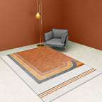 Novelty Geometric Pattern Rug with Checkered Pattern Orange Polyester Rug Non-Slip Back Washable Pet-Friendly Rug for Home