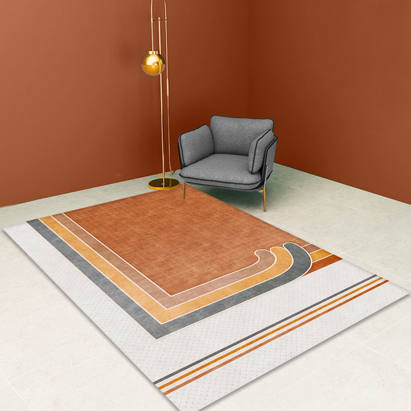 Novelty Geometric Pattern Rug with Checkered Pattern Orange Polyester Rug Non-Slip Back Washable Pet-Friendly Rug for Home