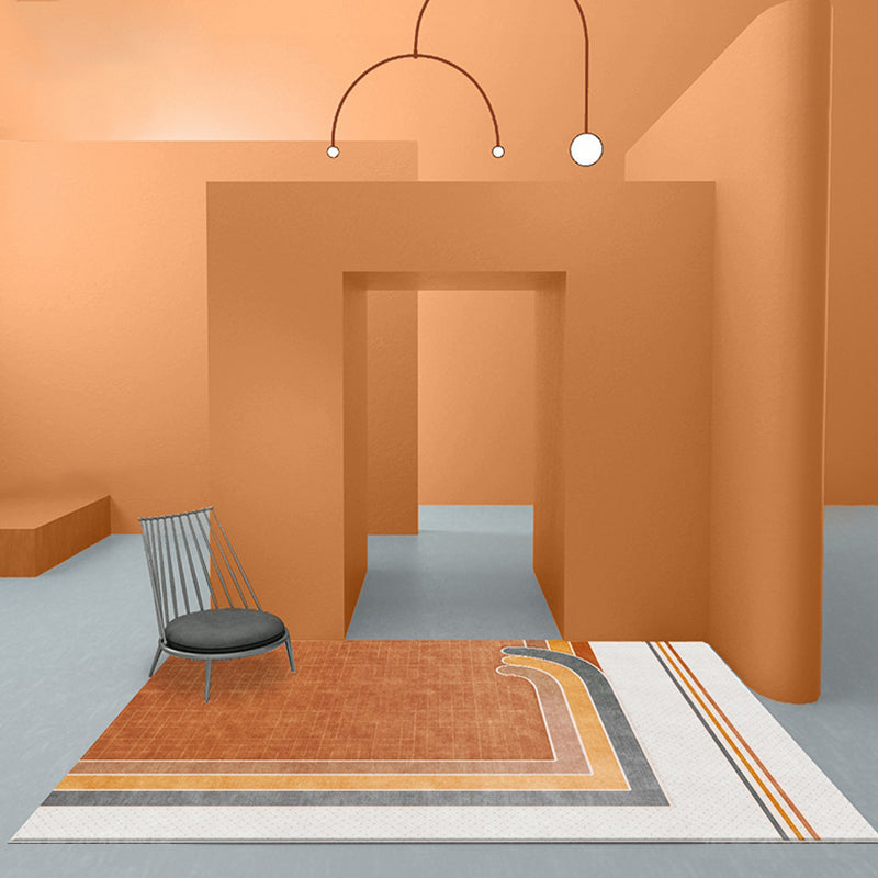 Novelty Geometric Pattern Rug with Checkered Pattern Orange Polyester Rug Non-Slip Back Washable Pet-Friendly Rug for Home