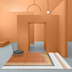 Novelty Geometric Pattern Rug with Checkered Pattern Orange Polyester Rug Non-Slip Back Washable Pet-Friendly Rug for Home