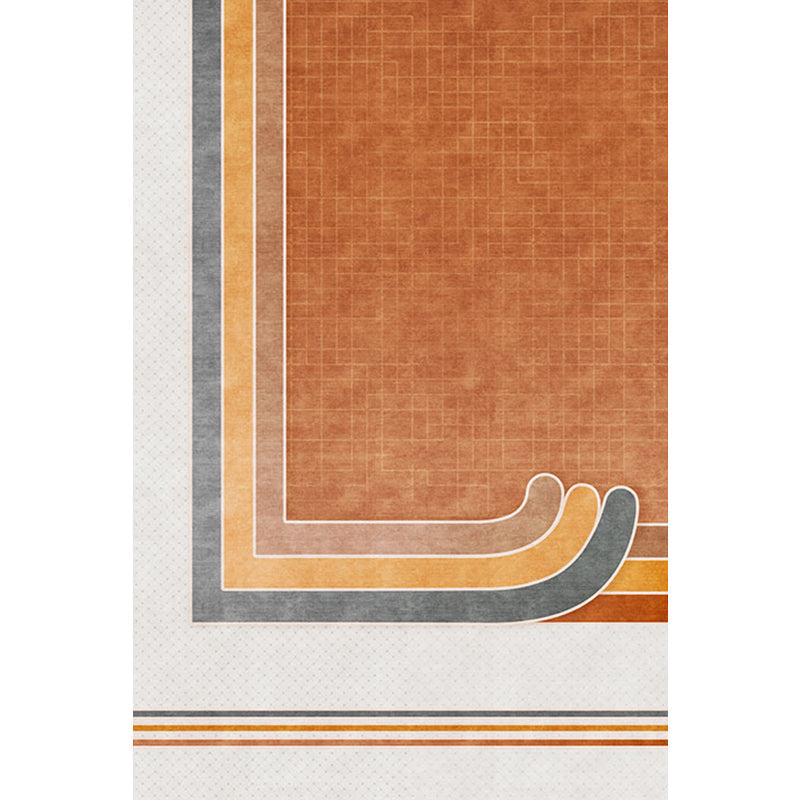 Novelty Geometric Pattern Rug with Checkered Pattern Orange Polyester Rug Non-Slip Back Washable Pet-Friendly Rug for Home