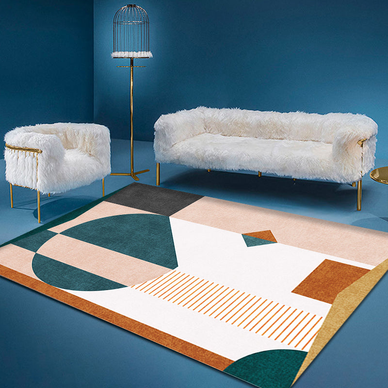 Casual Multicolor Modernist Carpet Polyester Color Block Stripe Pattern Carpet Washable Pet Friendly Non-Slip Carpet for Living Room