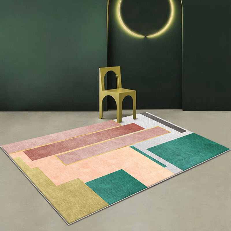 Modern Color Block Area Rug Green and Red Polyester Rug Non-Slip Back Washable Pet Friendly Carpet for Home