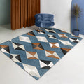 Novelty Geometric Pattern Carpet Blue Polyester Carpet Anti-Slip Back Washable Pet Friendly Area Rug for Home