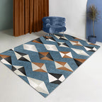 Novelty Geometric Pattern Carpet Blue Polyester Carpet Anti-Slip Back Washable Pet Friendly Area Rug for Home