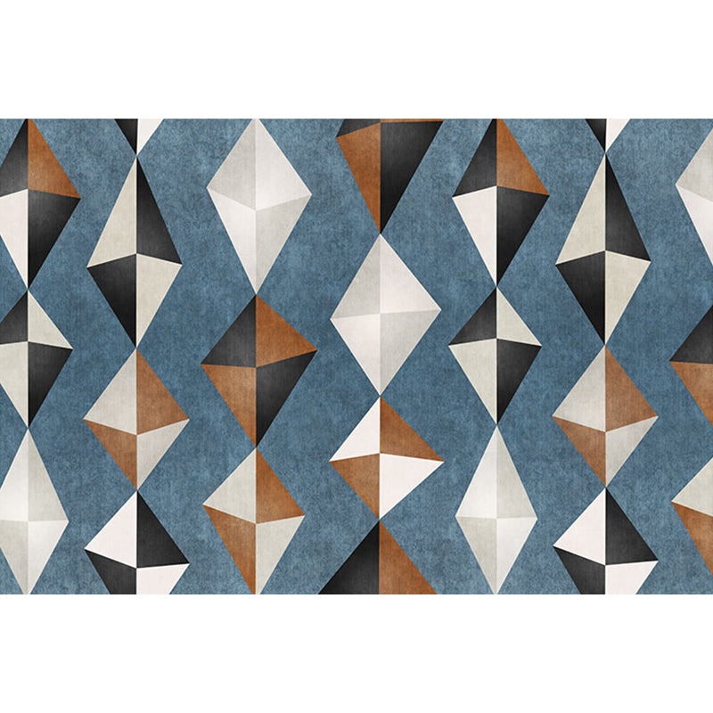 Novelty Geometric Pattern Carpet Blue Polyester Carpet Anti-Slip Back Washable Pet Friendly Area Rug for Home