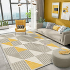 Simple Modernism Rug Yellow Geometric and Striped Pattern Pet-Friendly Non-Slip Washable Rug for Decoration