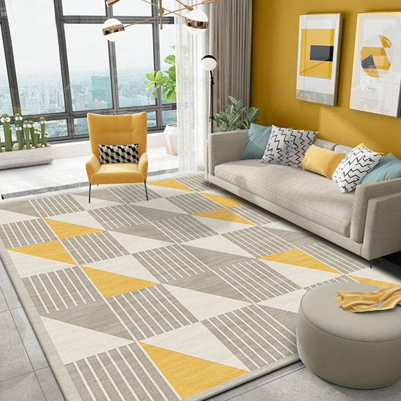 Simple Modernism Rug Yellow Geometric and Striped Pattern Pet-Friendly Non-Slip Washable Rug for Decoration