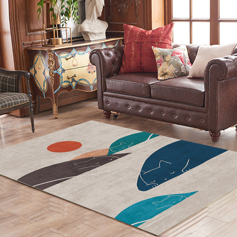 Navy Blue Multi-Pattern Rug Polyester Oriental Rug Washable Non-Slip Pet-Friendly Area Rug for the Living Room