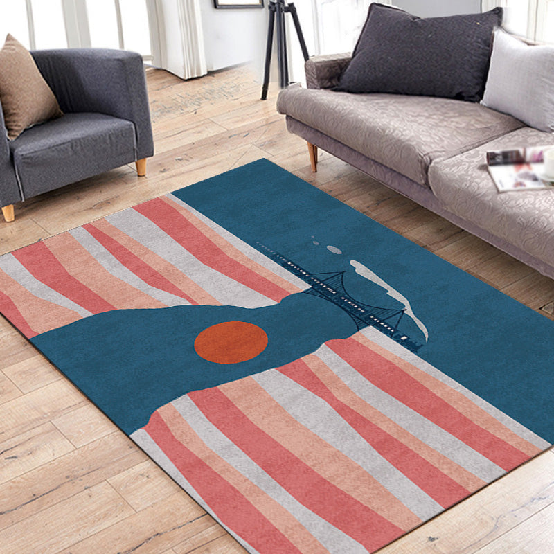 Navy Blue Multi-Pattern Rug Polyester Oriental Rug Washable Non-Slip Pet-Friendly Area Rug for the Living Room