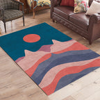 Navy Blue Multi-Pattern Rug Polyester Oriental Rug Washable Non-Slip Pet-Friendly Area Rug for the Living Room