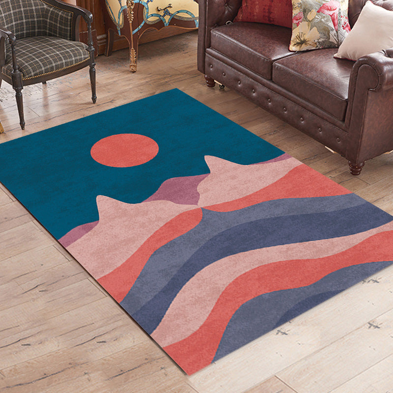 Navy Blue Multi-Pattern Rug Polyester Oriental Rug Washable Non-Slip Pet-Friendly Area Rug for the Living Room