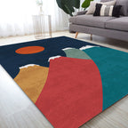 Navy Blue Multi-Pattern Rug Polyester Oriental Rug Washable Non-Slip Pet-Friendly Area Rug for the Living Room