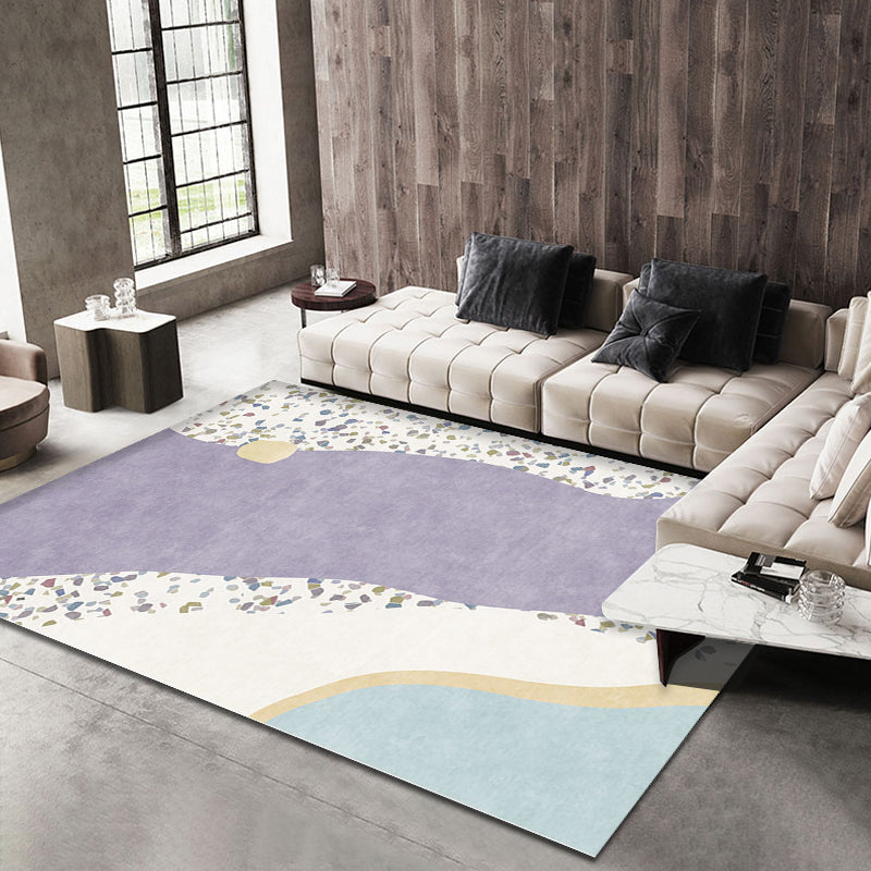 Purple Edged Carpet Polyester Modern Carpet Washable Non-Slip Pet-Friendly Area Rug for the Living Room