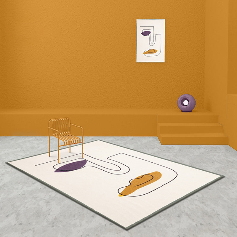 Novelty Abstract Rug Beige Polyester Rug Non-Slip Underlay Washable Pet-Friendly Carpet for Home