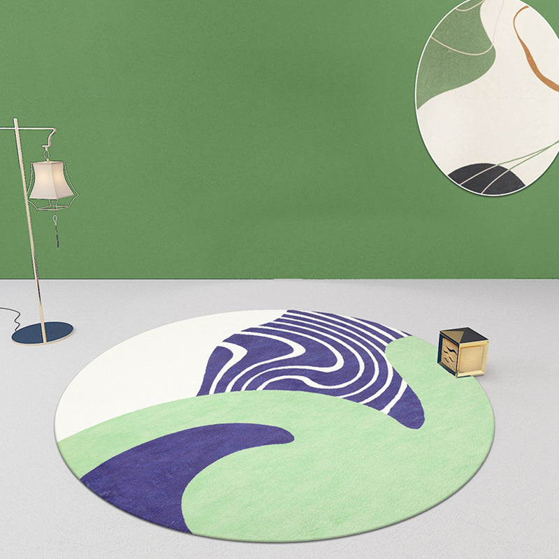 Stylish Green Modernist Carpet Polyester Color Block Carpet Washable Pet-Friendly Non-Slip Carpet for Living Room