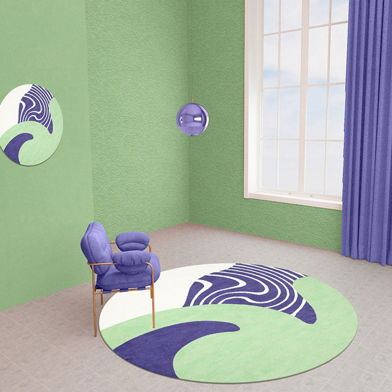 Stylish Green Modernist Carpet Polyester Color Block Carpet Washable Pet-Friendly Non-Slip Carpet for Living Room