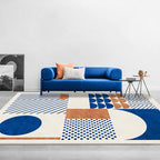 Stylish Blue Nordic Carpet Polyester Geometric and Striped Pattern Washable Carpet Pet-Friendly Non-Slip Rug for the Living Room