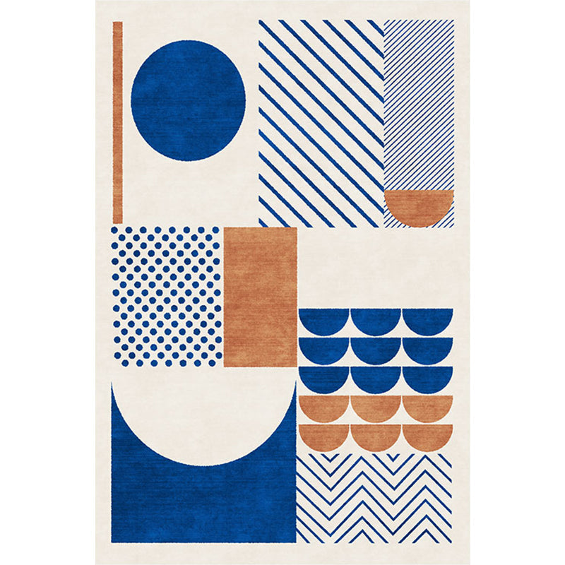 Stylish Blue Nordic Carpet Polyester Geometric and Striped Pattern Washable Carpet Pet-Friendly Non-Slip Rug for the Living Room