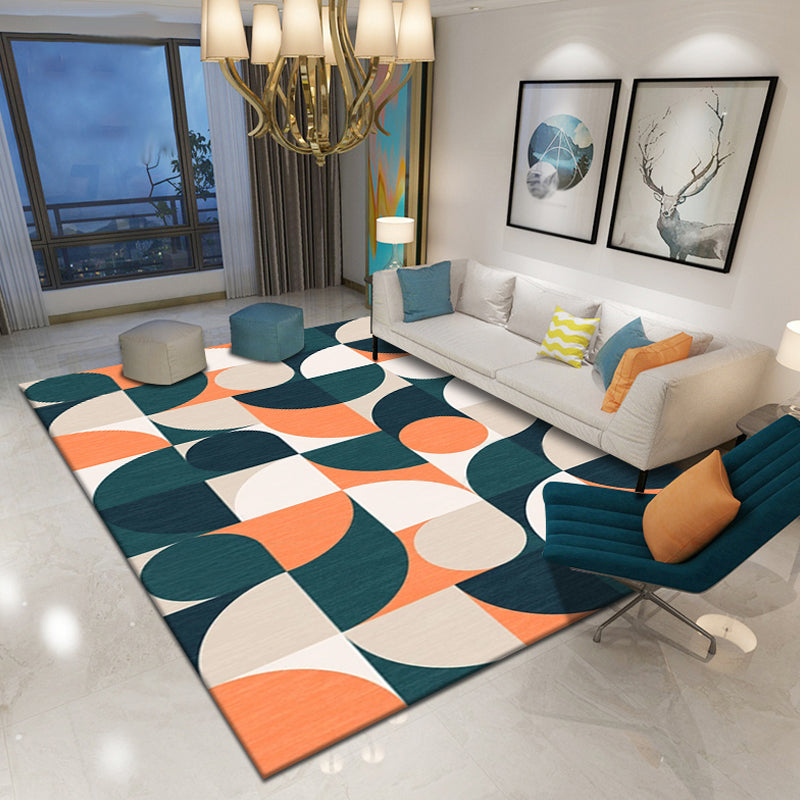 Multicolor Geometric Pattern Rug Polyester Simple Rug Washable Non-Slip Pet-Friendly Area Rug for Living Room