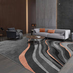 Creative Black Modernist Carpet Polyester Swirl Striped Pattern Rug Washable Pet-Friendly Non-Slip Area Rug for Living Room
