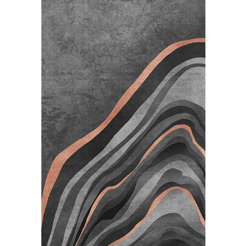 Creative Black Modernist Carpet Polyester Swirl Striped Pattern Rug Washable Pet-Friendly Non-Slip Area Rug for Living Room