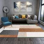 Brown geometric patterned rug with stripes, modern rug, washable, non-slip, pet-friendly rug for the living room