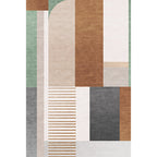 Brown geometric patterned rug with stripes, modern rug, washable, non-slip, pet-friendly rug for the living room