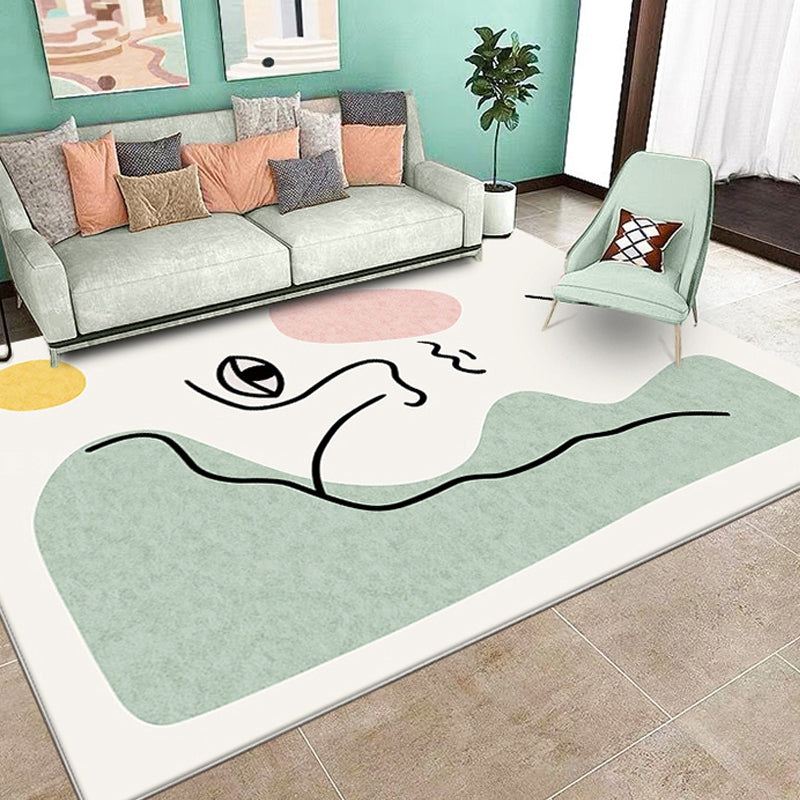 Stylish Green Modernist Area Rug Polyester Abstract Rug Washable Pet-Friendly Non-Slip Carpet for Living Room