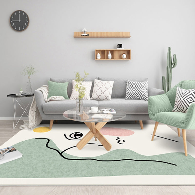 Stylish Green Modernist Area Rug Polyester Abstract Rug Washable Pet-Friendly Non-Slip Carpet for Living Room