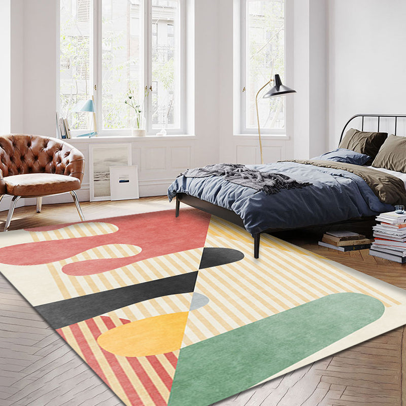 Multicolor Colorblock Striped Pattern Carpet Polyester Modern Carpet Washable Non-Slip Pet-Friendly Area Rug for Living Room
