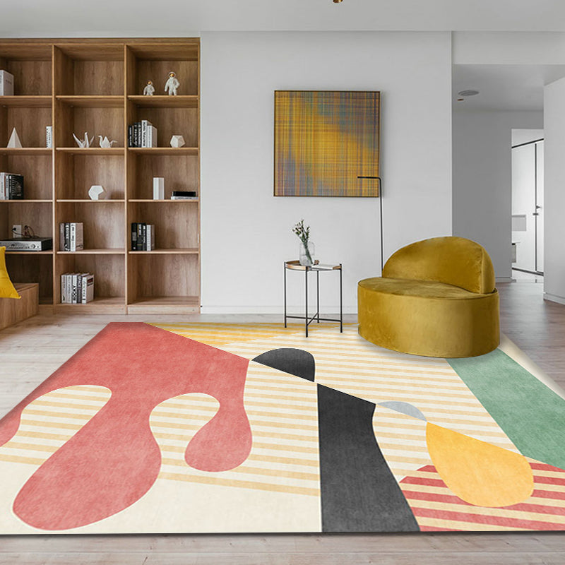 Multicolor Colorblock Striped Pattern Carpet Polyester Modern Carpet Washable Non-Slip Pet-Friendly Area Rug for Living Room