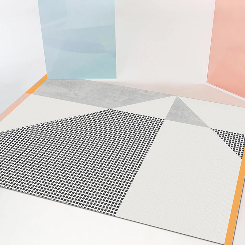 Contemporary geometric patterned rug with stripes gray polyester rug non-slip backing washable pet-friendly rug for the bedroom