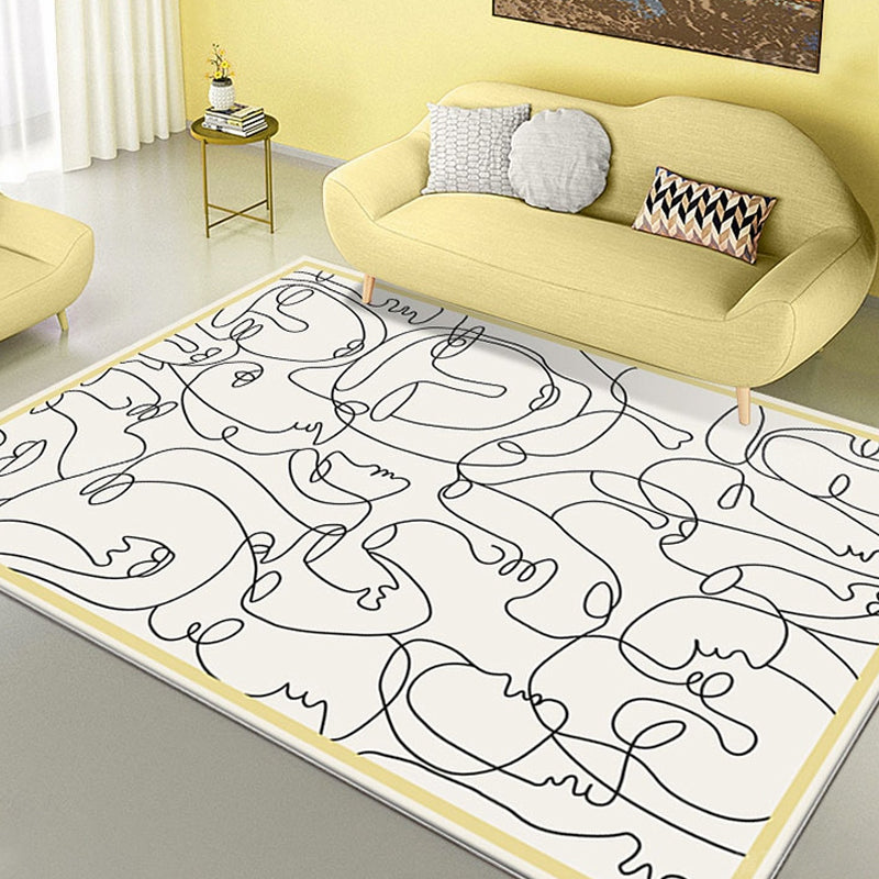 Creative Nordic Carpet Beige Character Pattern Carpet Pet Friendly Non-Slip Washable Rug for Decoration