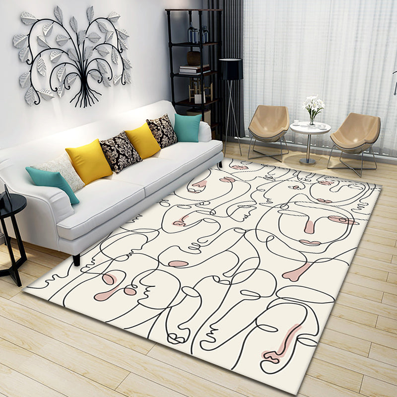 Creative Nordic Carpet Beige Character Pattern Carpet Pet Friendly Non-Slip Washable Rug for Decoration