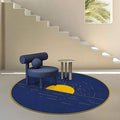 Funky Modernism Rug Blue Sun Pattern Pet Friendly Non-Slip Washable Rug for Decoration