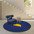 Funky Modernism Rug Blue Sun Pattern Pet Friendly Non-Slip Washable Rug for Decoration