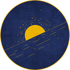 Funky Modernism Rug Blue Sun Pattern Pet Friendly Non-Slip Washable Rug for Decoration