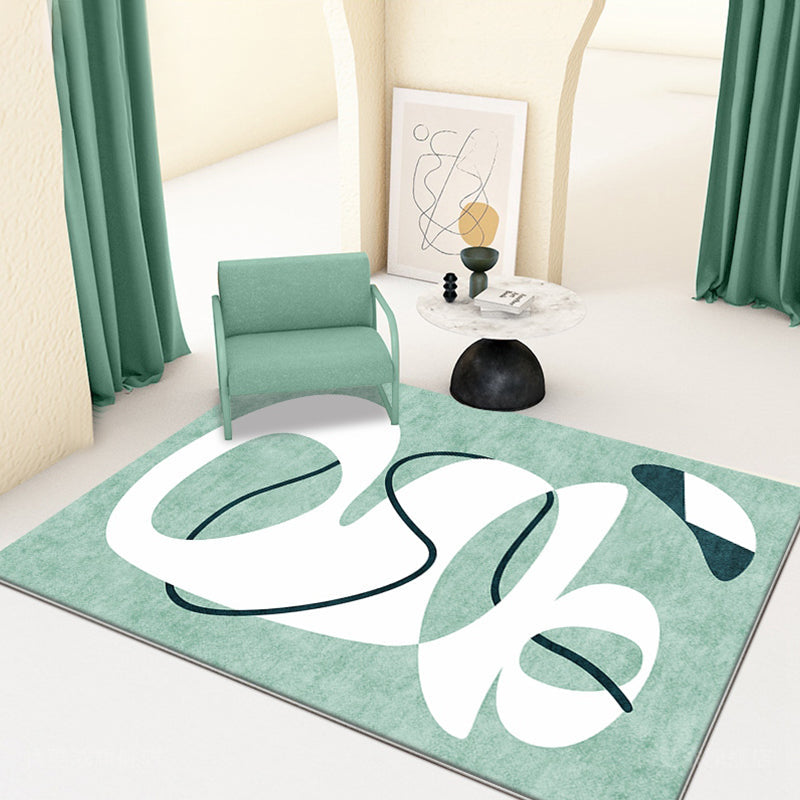 Novelty Abstract Rug Green Polyester Rug Non-Slip Back Washable Pet-Friendly Rug for Home