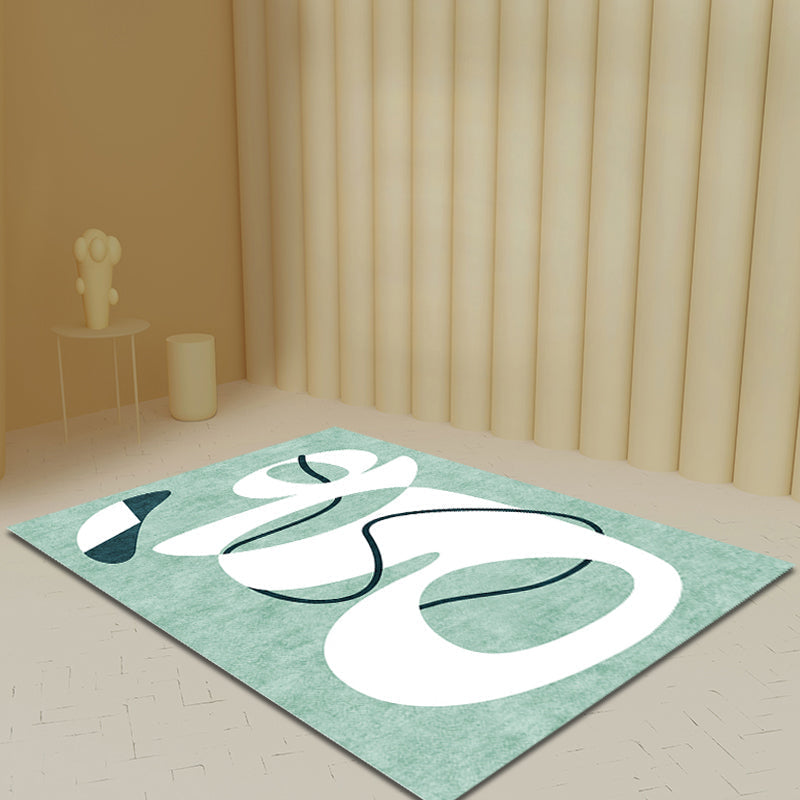 Novelty Abstract Rug Green Polyester Rug Non-Slip Back Washable Pet-Friendly Rug for Home