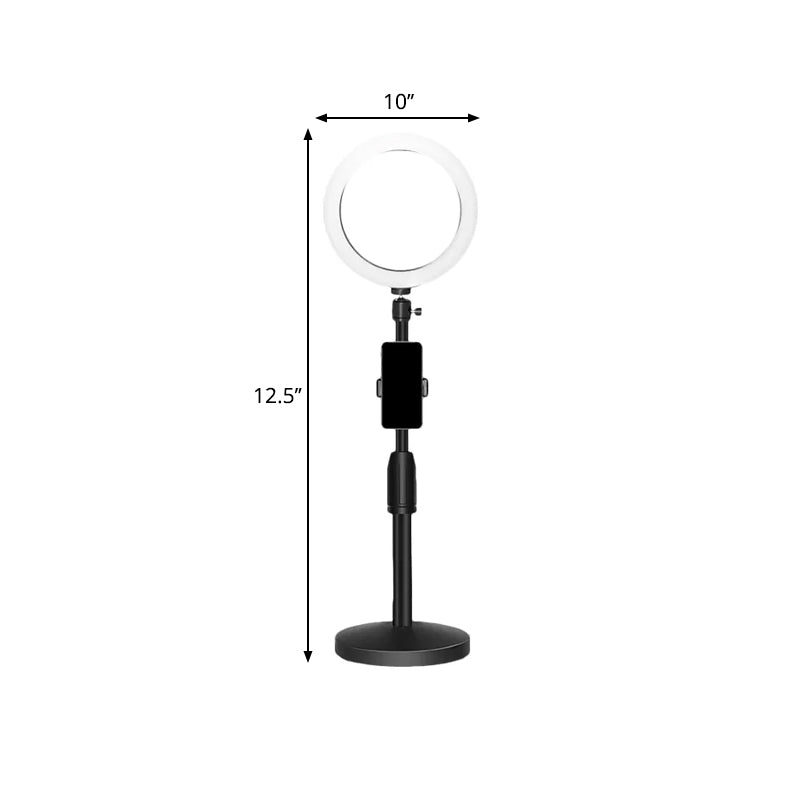 Minimalistic Circular Make-Up Lamp Metal Mobile Phone Holder USB LED Fill Light in Black