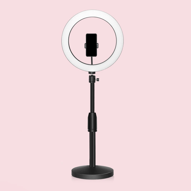 Minimalistic Circular Make-Up Lamp Metal Mobile Phone Holder USB LED Fill Light in Black