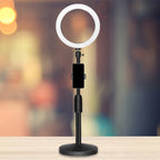 Minimalistic Circular Make-Up Lamp Metal Mobile Phone Holder USB LED Fill Light in Black